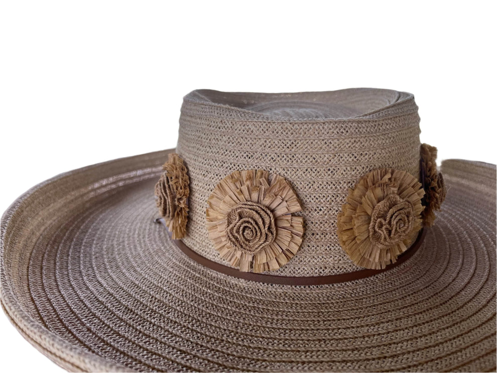 Raffia Rolled Brim (Roses)