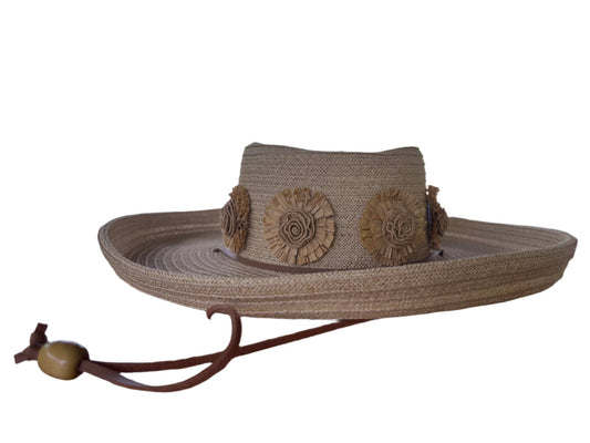 Raffia Rolled Brim (Roses)